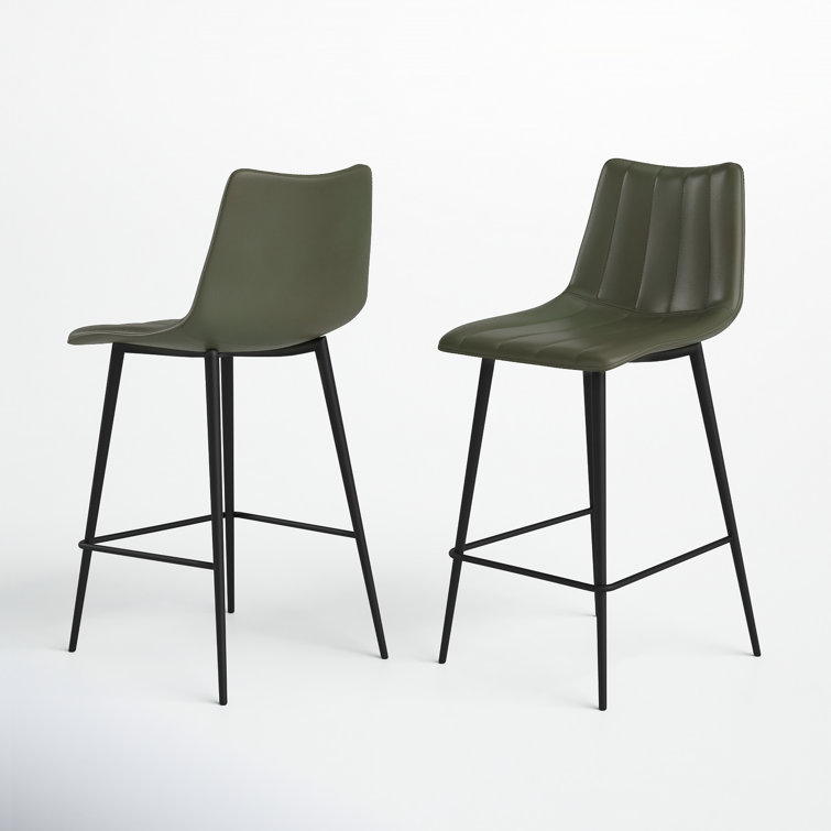 Finnigan Dark Green Vegan Leather Counter Stools with Steel Frame