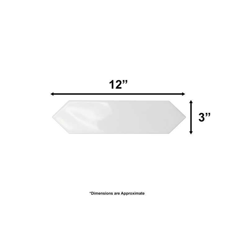 Arte 3" x 12" Glossy White Ceramic Subway Wall Tile