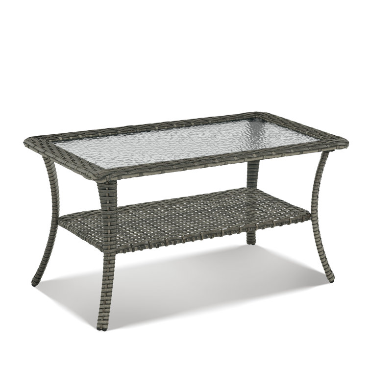 Gray Powder-Coated Steel and Glass Outdoor Cocktail Table