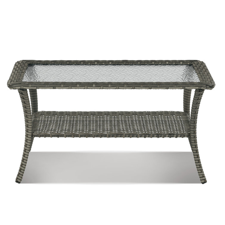Gray Powder-Coated Steel and Glass Outdoor Cocktail Table