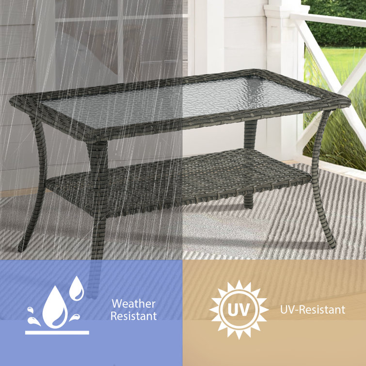 Gray Powder-Coated Steel and Glass Outdoor Cocktail Table