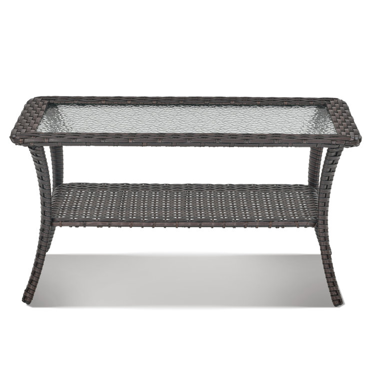 Carolina Brown Rectangular Wicker Outdoor Coffee Table with Glass Top
