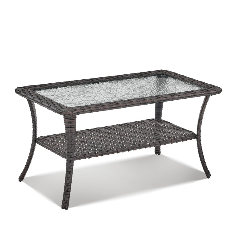 Carolina Brown Rectangular Wicker Outdoor Coffee Table with Glass Top