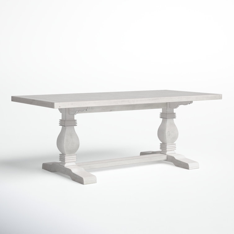 Distressed Ivory Pine Wood Trestle Dining Table for Six