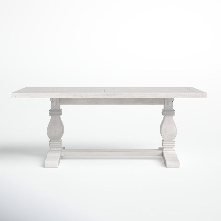 Distressed Ivory Pine Wood Trestle Dining Table for Six