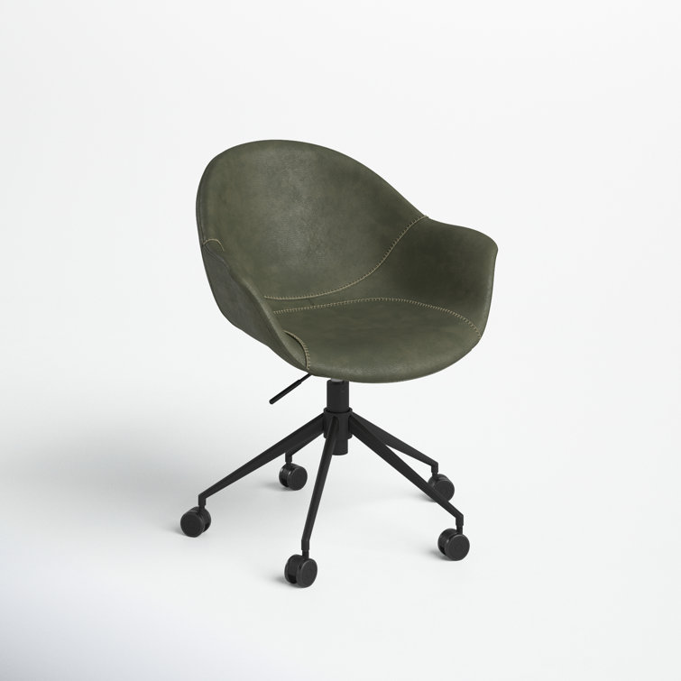 Ember Transitional Swivel Task Chair in Green Faux Leather and Black Wood