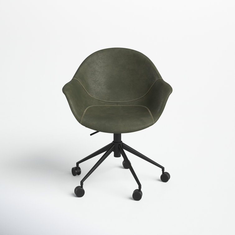 Ember Transitional Swivel Task Chair in Green Faux Leather and Black Wood