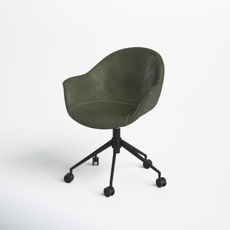 Ember Transitional Swivel Task Chair in Green Faux Leather and Black Wood