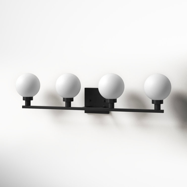 Midnight Black 4-Light Globe Vanity Fixture with Frosted Shades