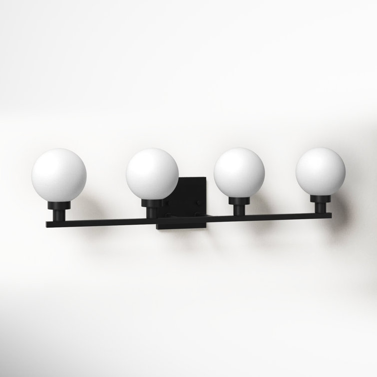 Midnight Black 4-Light Globe Vanity Fixture with Frosted Shades