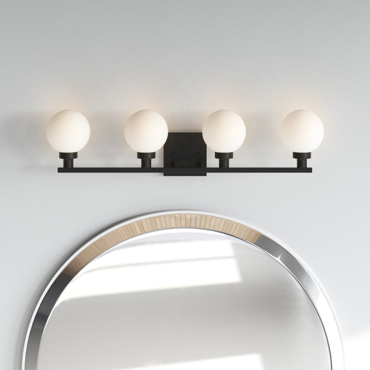 Midnight Black 4-Light Globe Vanity Fixture with Frosted Shades