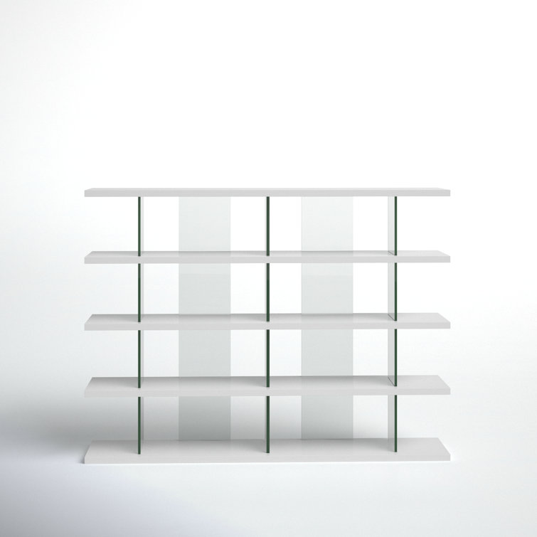 Otford 78'' Glossy White and Wood Multi-Tiered Bookcase