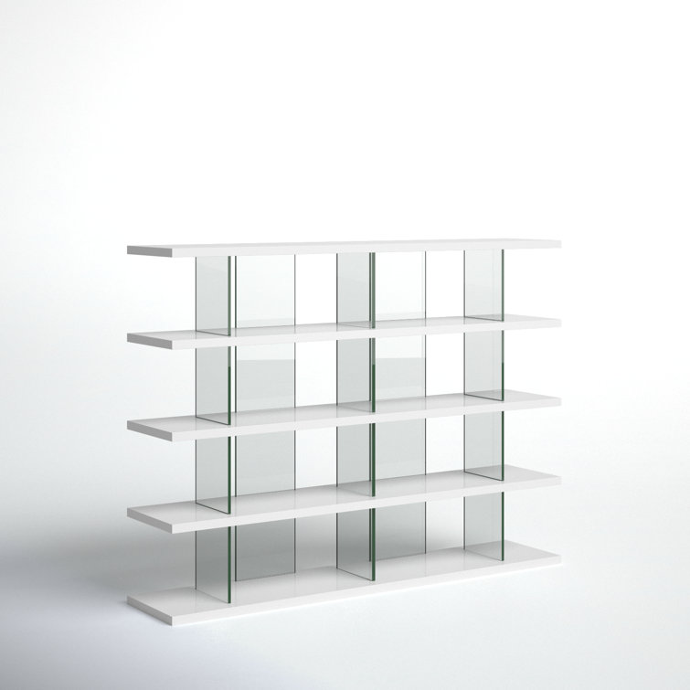 Otford 78'' Glossy White and Wood Multi-Tiered Bookcase