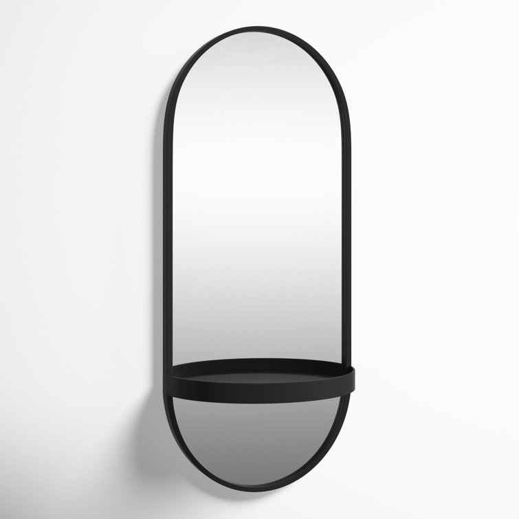 Estero 16" x 38" Black Metal Oval Wall Mirror with Shelf