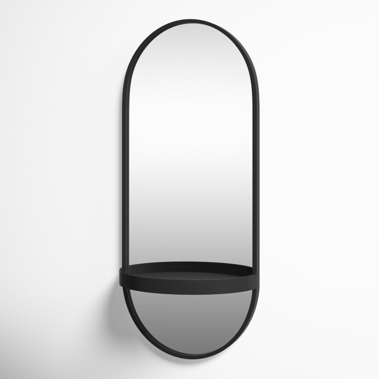 Estero 16" x 38" Black Metal Oval Wall Mirror with Shelf