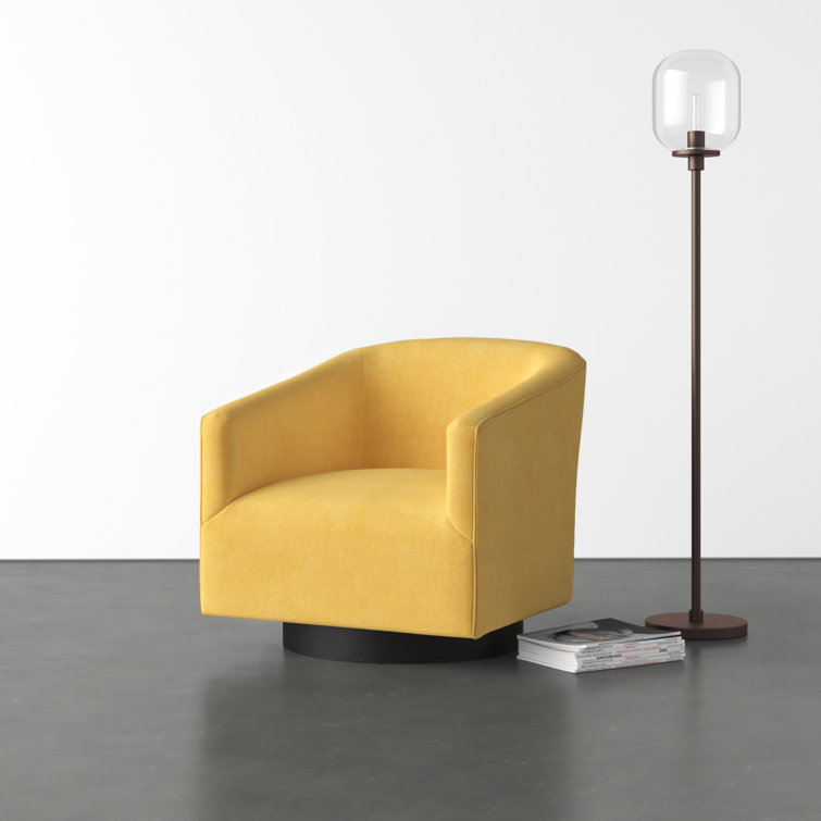 Goldenrod Wood Swivel Barrel Accent Chair with Black Base