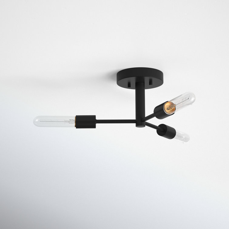 Midnight Black Modern Linear Sputnik 3-Light Semi Flush Mount