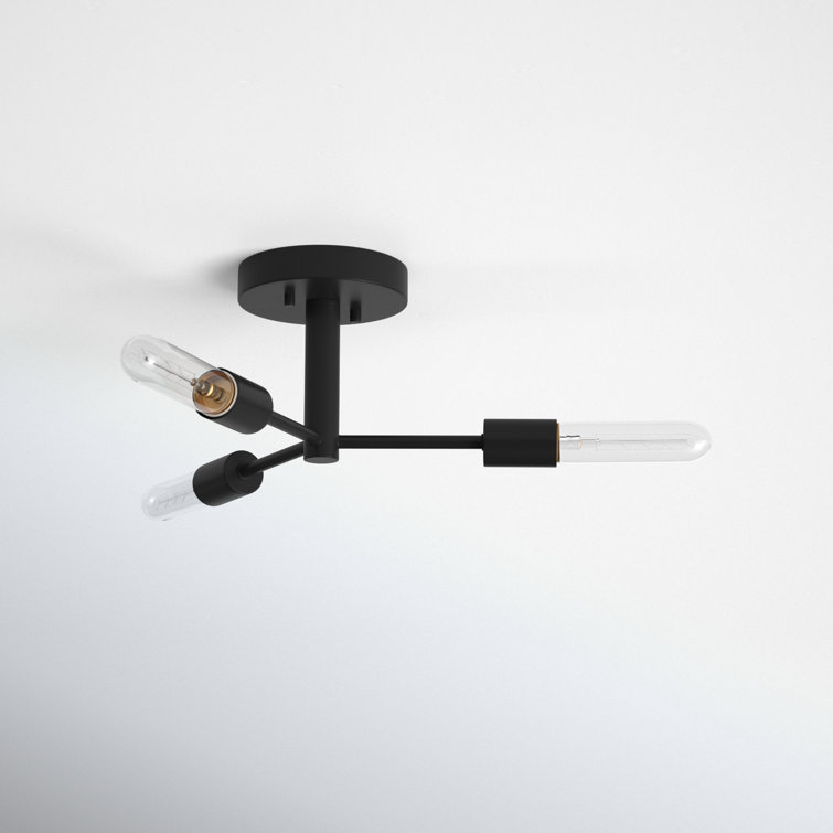 Midnight Black Modern Linear Sputnik 3-Light Semi Flush Mount