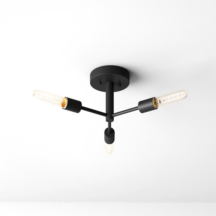 Midnight Black Modern Linear Sputnik 3-Light Semi Flush Mount