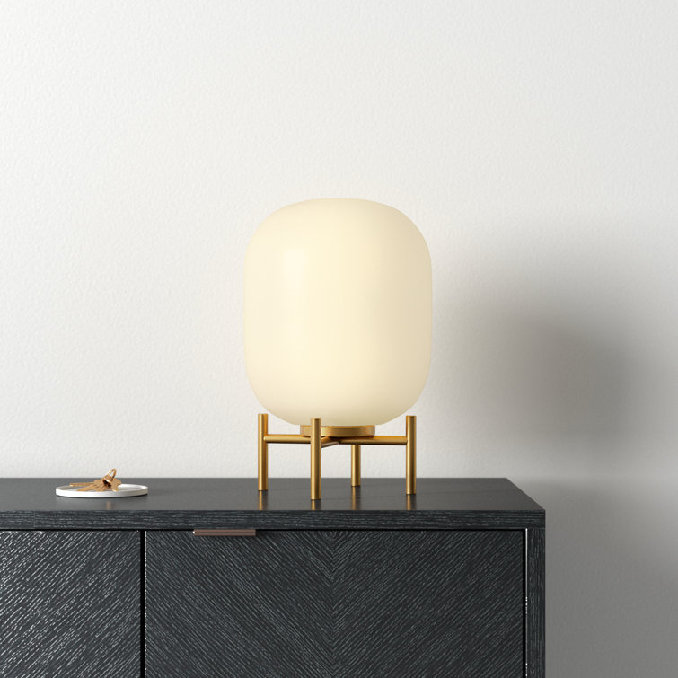 Edison 15.38" Brass Industrial Table Lamp with White Glass Globe