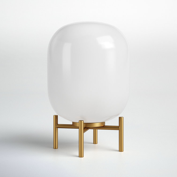 Edison 15.38" Brass Industrial Table Lamp with White Glass Globe