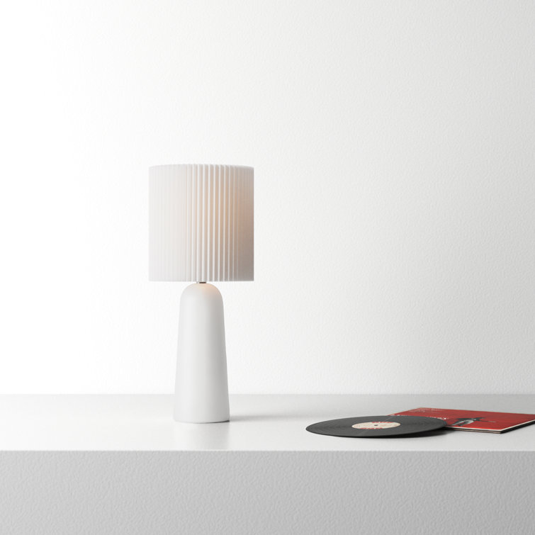White Ceramic Table Lamp with Pleated Fabric Shade
