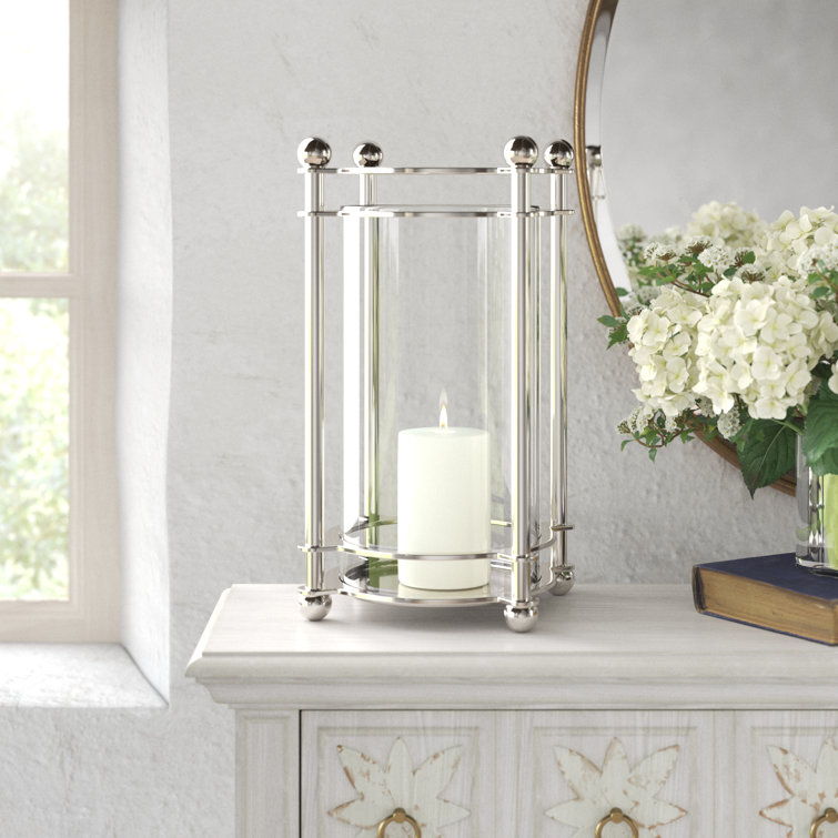 Chrome and Glass Tabletop Hurricane Candle Holder