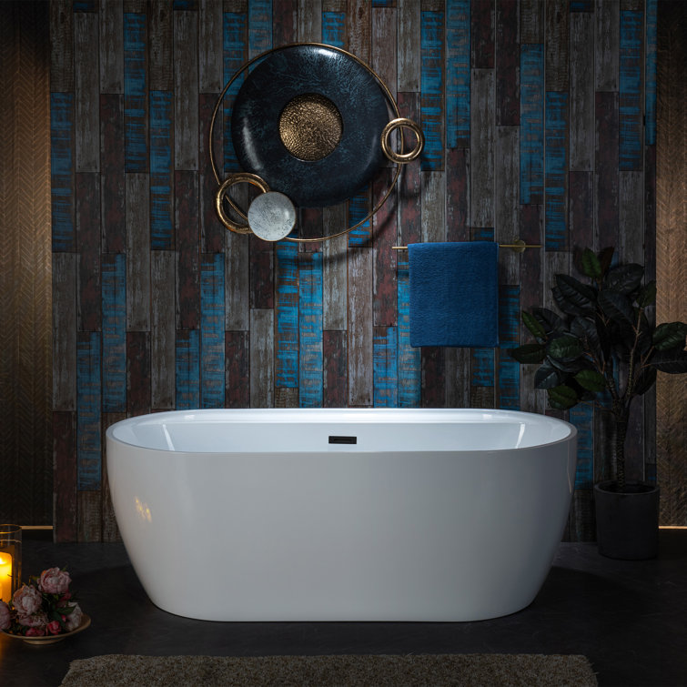 67'' White Acrylic Freestanding Soaking Bathtub with Chrome Drain