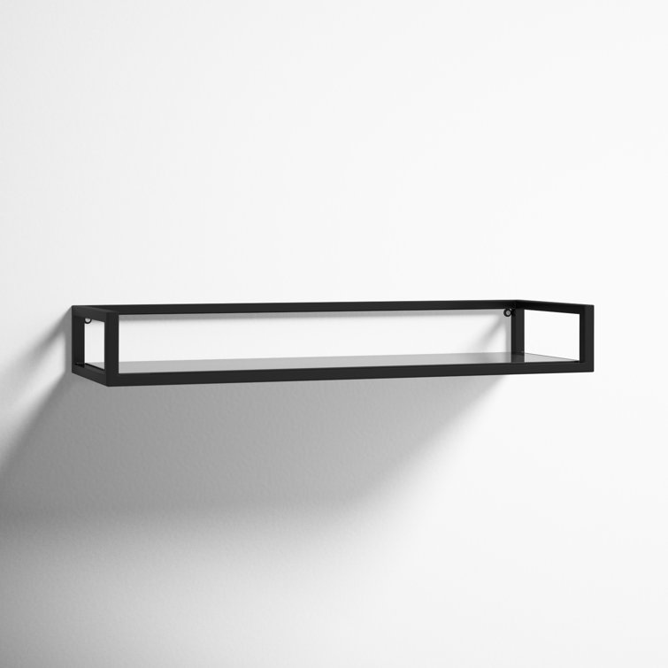 Chainbridge 24'' Black Metal and Glass Floating Wall Shelf
