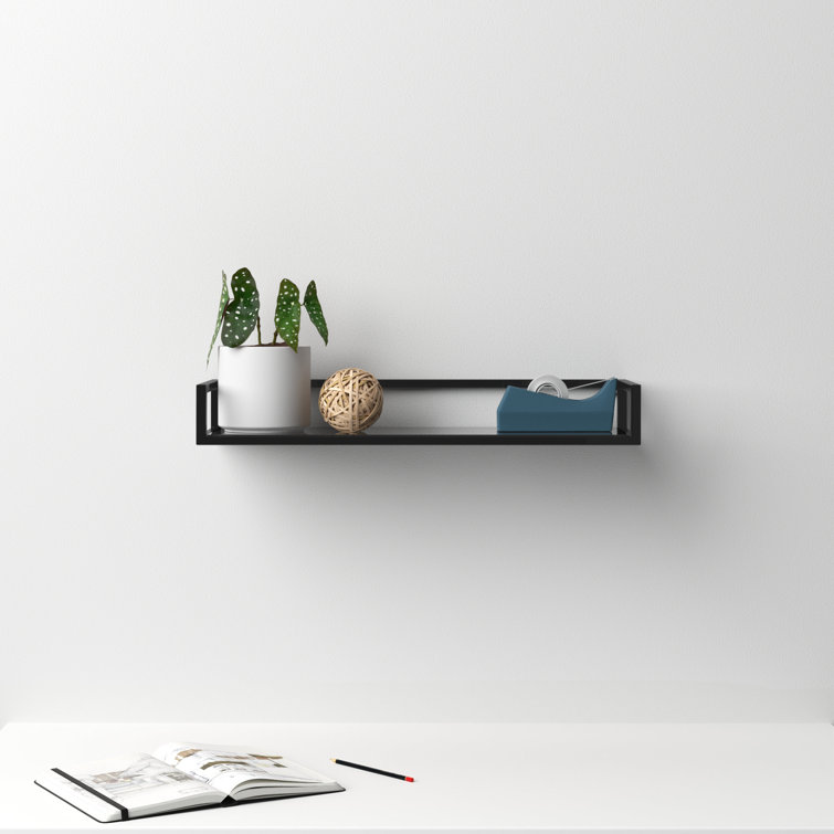 Chainbridge 24'' Black Metal and Glass Floating Wall Shelf