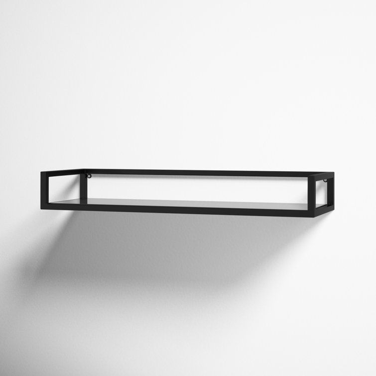 Chainbridge 24'' Black Metal and Glass Floating Wall Shelf