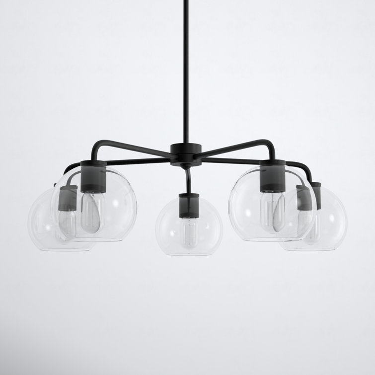 Black Steel 5-Light Sputnik Chandelier with Clear Glass Shades