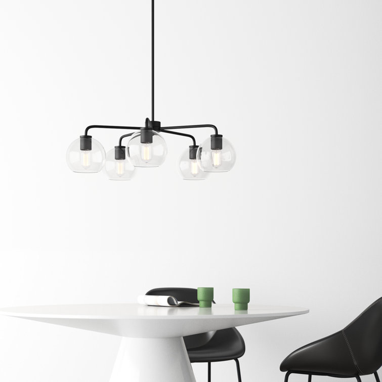 Black Steel 5-Light Sputnik Chandelier with Clear Glass Shades