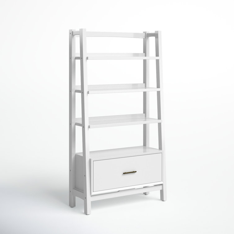 Mid-Century Modern White Wood Large Etagere Bookcase