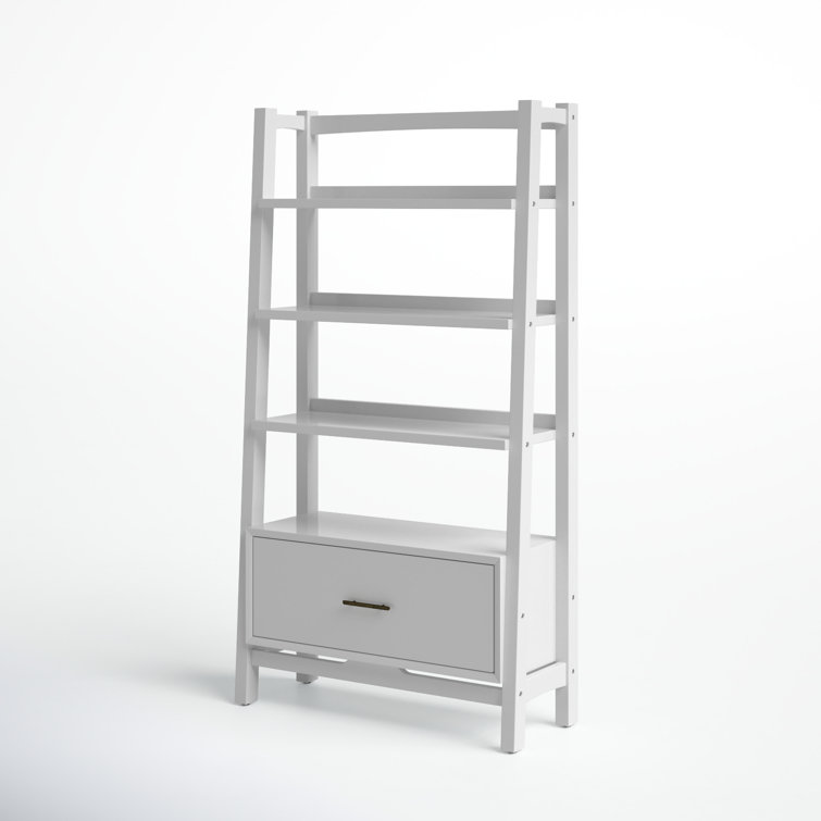 Mid-Century Modern White Wood Large Etagere Bookcase
