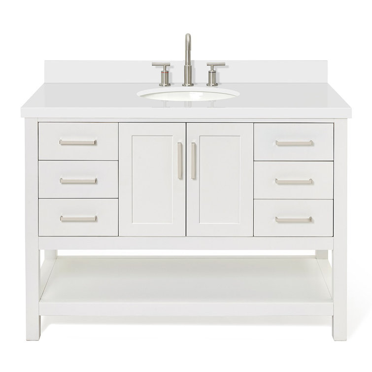 Magnolia 49" White Solid Wood Single Bathroom Vanity with Quartz Top