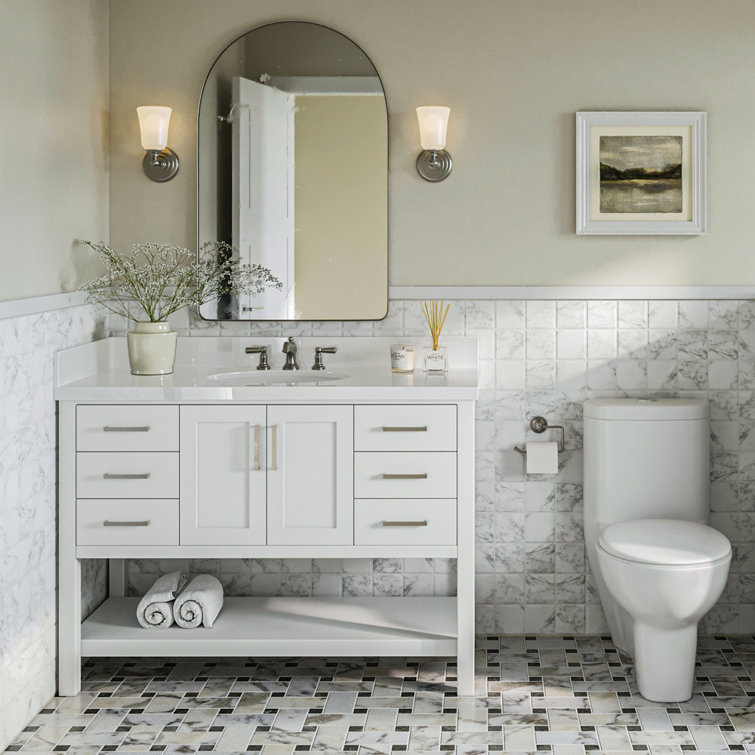 Magnolia 49" White Solid Wood Single Bathroom Vanity with Quartz Top
