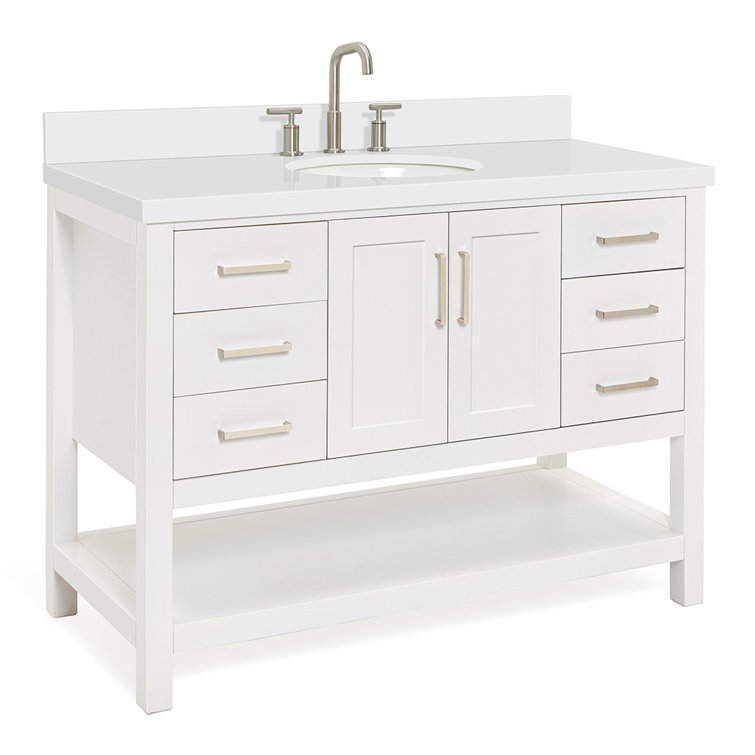 Magnolia 49" White Solid Wood Single Bathroom Vanity with Quartz Top