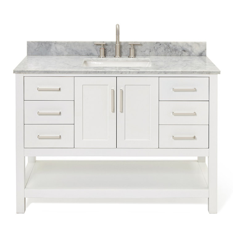 Magnolia 49" White Solid Wood Bathroom Vanity with Marble Top