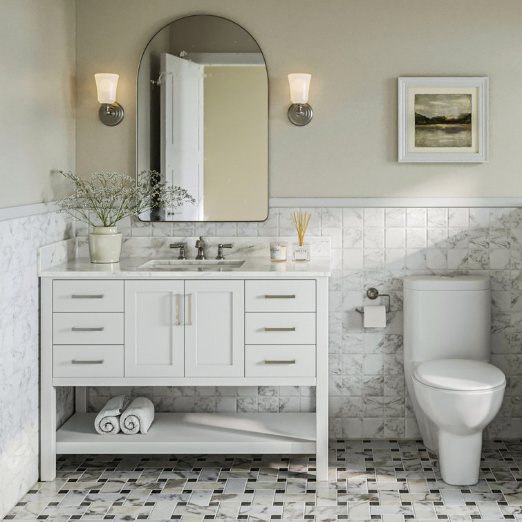 Magnolia 49" White Solid Wood Bathroom Vanity with Marble Top
