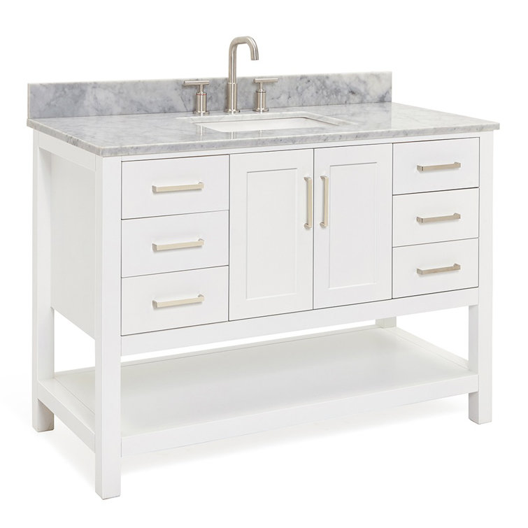 Magnolia 49" White Solid Wood Bathroom Vanity with Marble Top