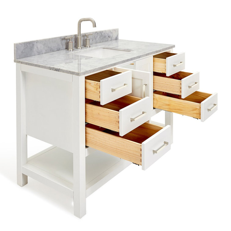 Magnolia 49" White Solid Wood Bathroom Vanity with Marble Top