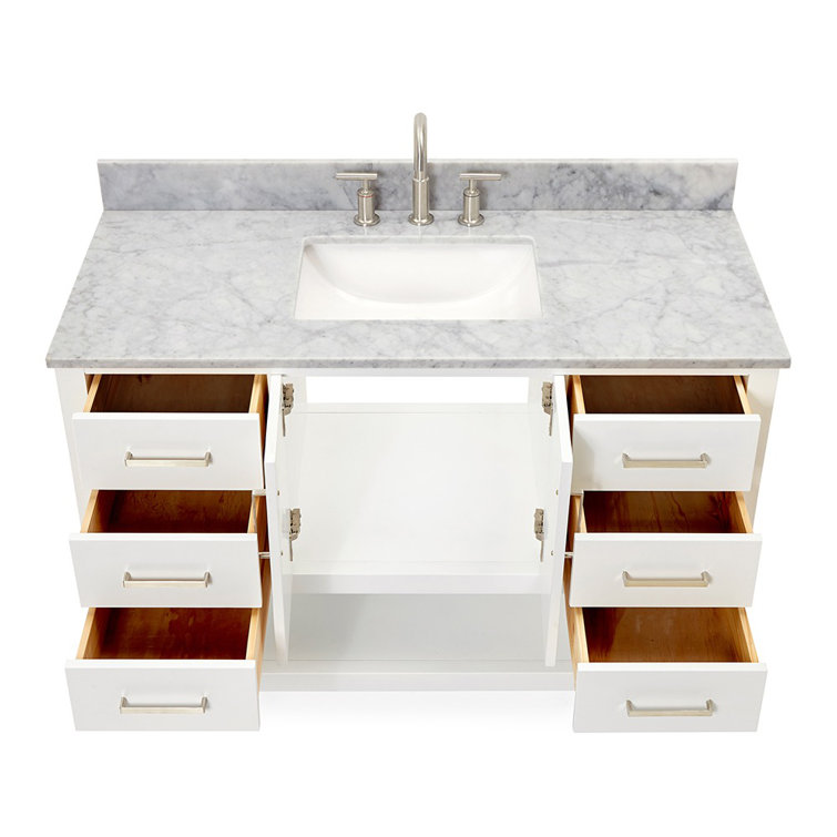 Magnolia 49" White Solid Wood Bathroom Vanity with Marble Top