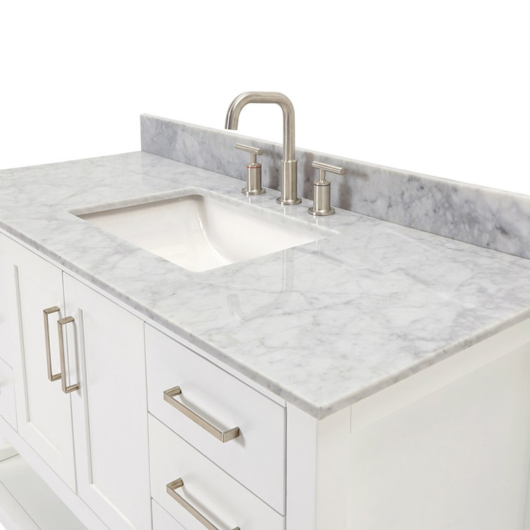 Magnolia 49" White Solid Wood Bathroom Vanity with Marble Top