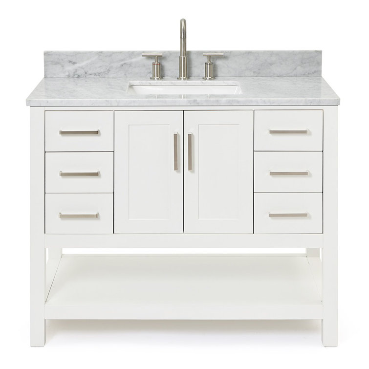 White Freestanding Vanity with Carrara Marble Countertop
