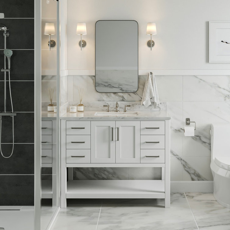 White Freestanding Vanity with Carrara Marble Countertop