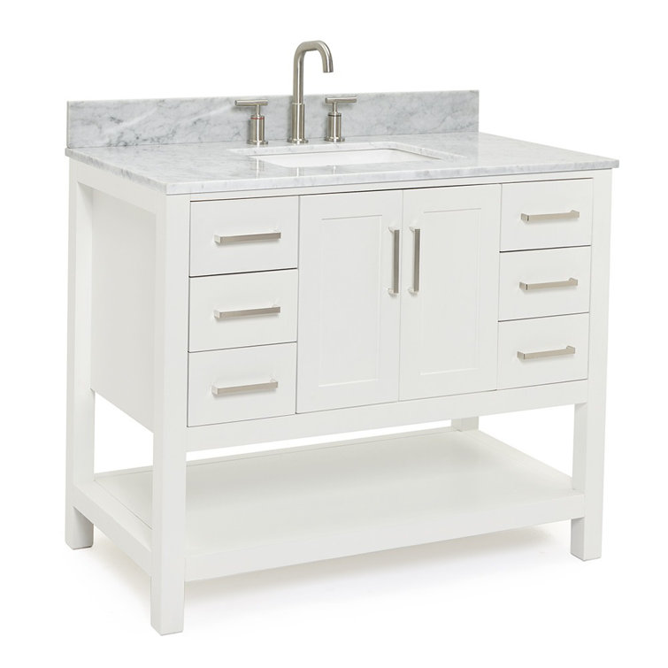 White Freestanding Vanity with Carrara Marble Countertop