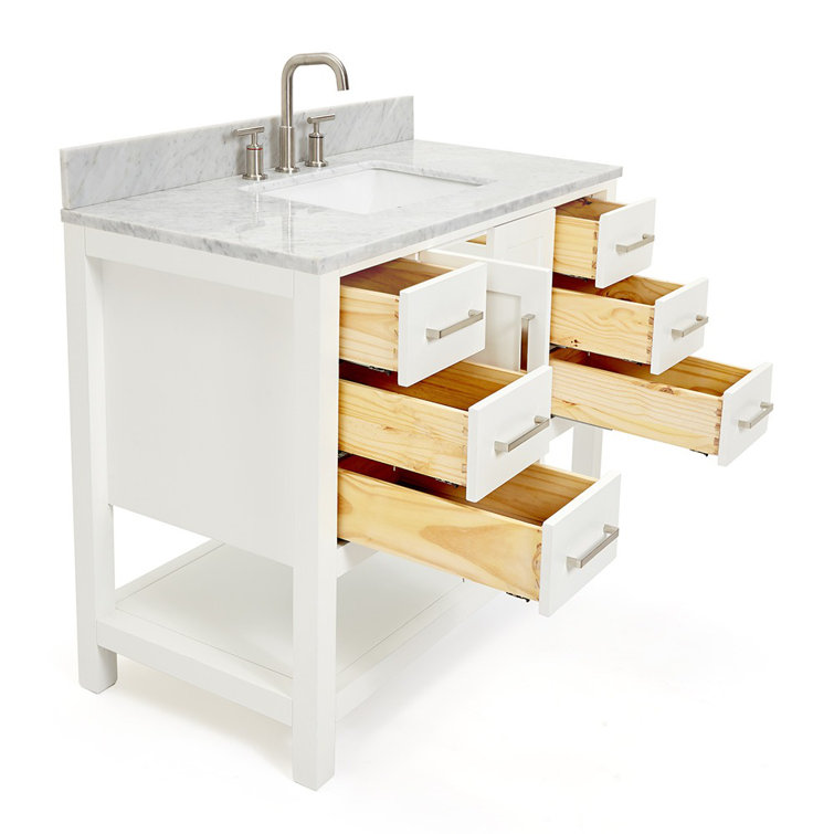 White Freestanding Vanity with Carrara Marble Countertop