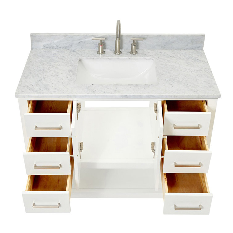 White Freestanding Vanity with Carrara Marble Countertop
