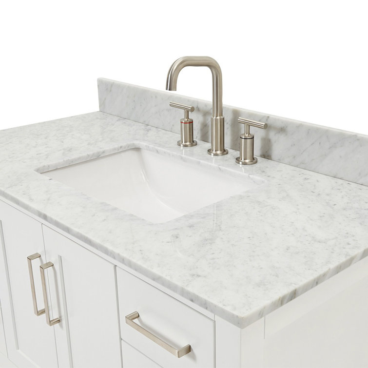 White Freestanding Vanity with Carrara Marble Countertop